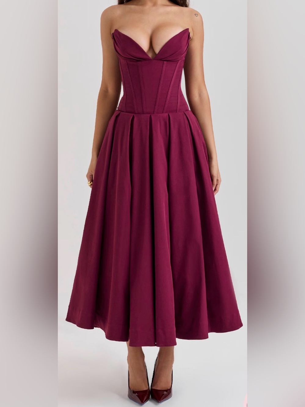 NEW House of CB Lady Strapless corset burgundy red Midi Dress sz L+ XL - Picture 4 of 12